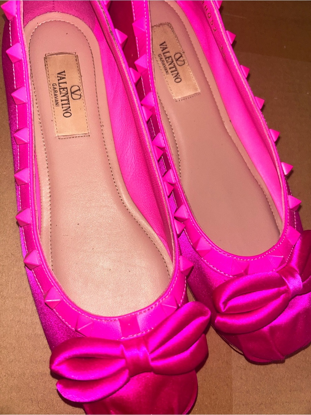Valentino Pink Studded Bow Ballet Flats